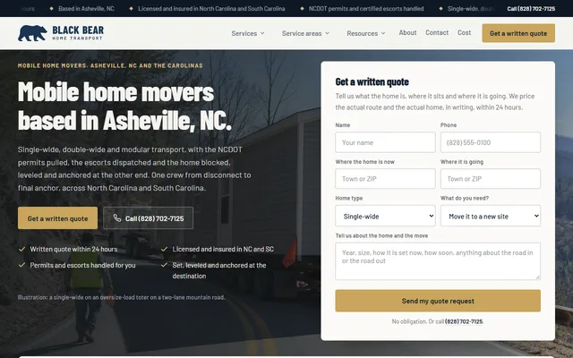 Black Bear Home Transport website