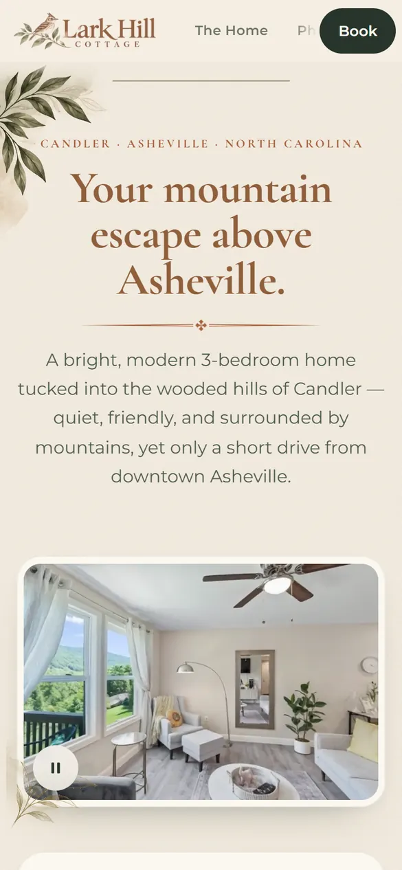 Lark Hill Cottage homepage on a phone
